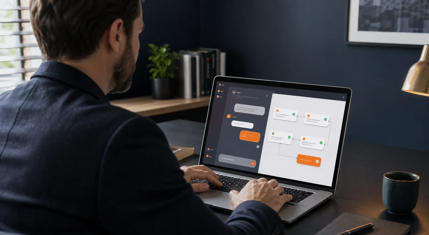 Business professional using an AI chatbot and workflow automation application