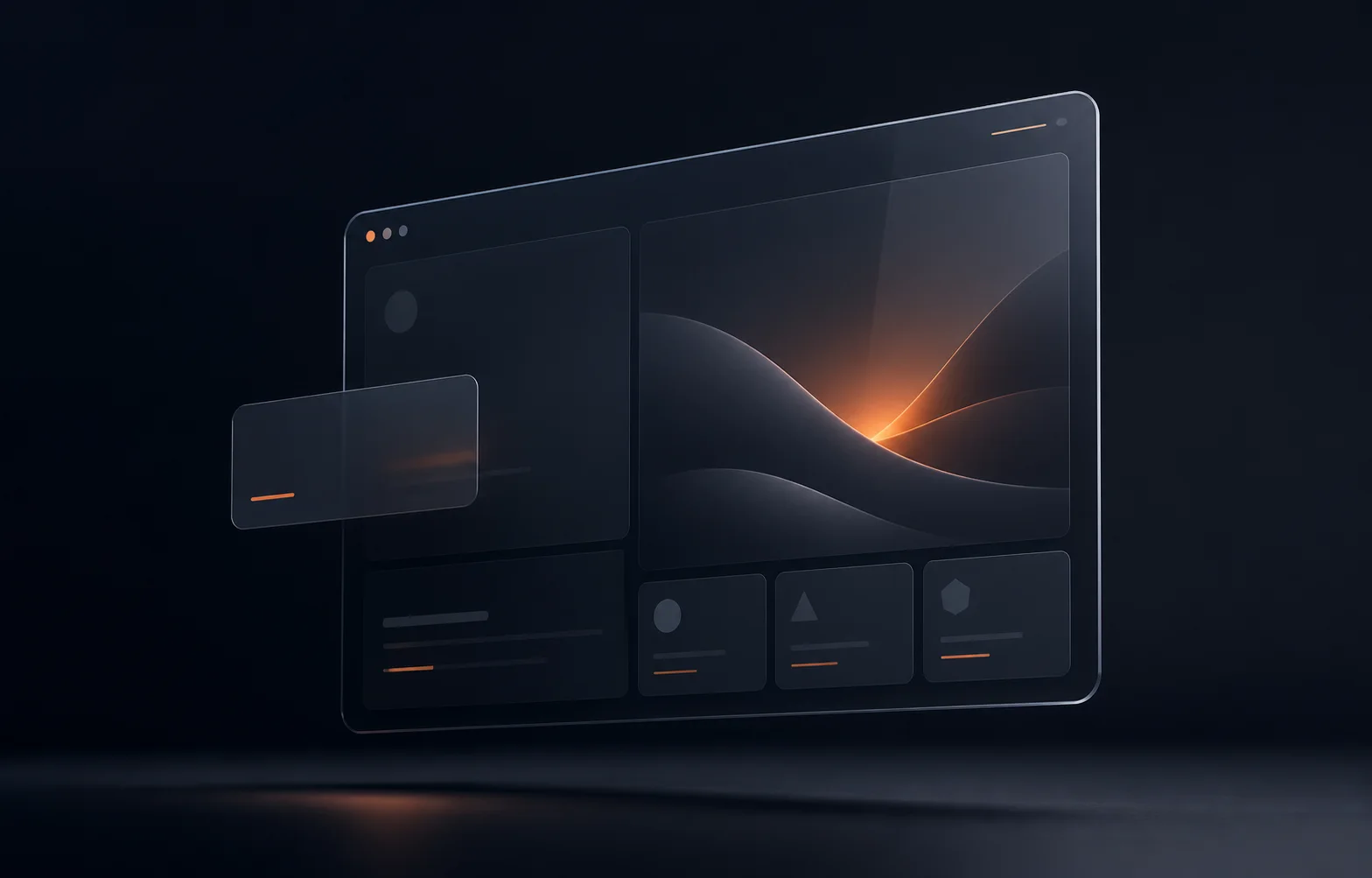 Abstract premium website interface with warm orange highlights